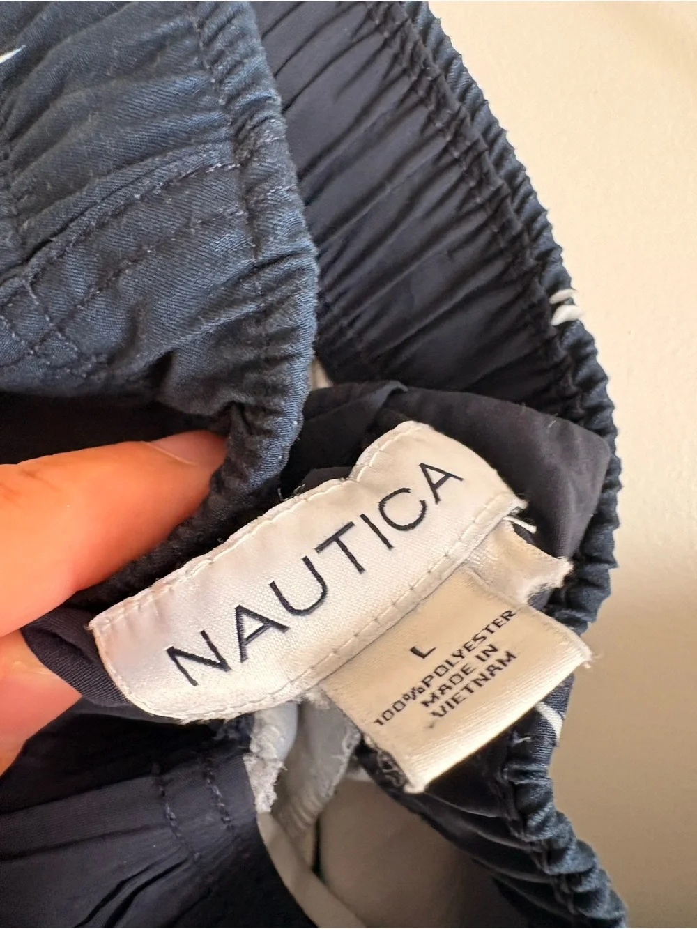 Nautica Navy Swim Trunks with White Sail Motif
